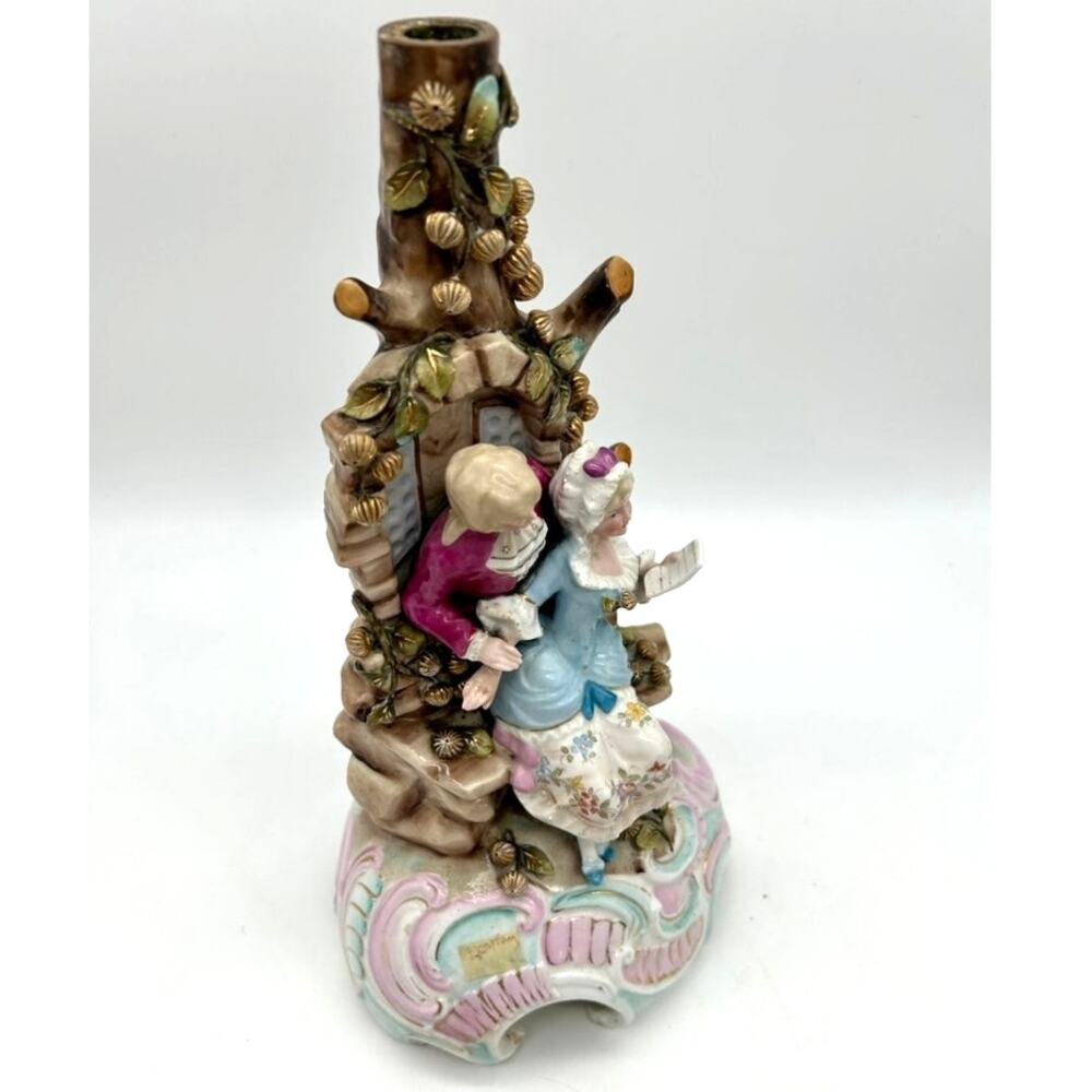 Antique Conta Boehme German Porcelain Courting Couple Figural Candle Holder 11" - Picture 10 of 12